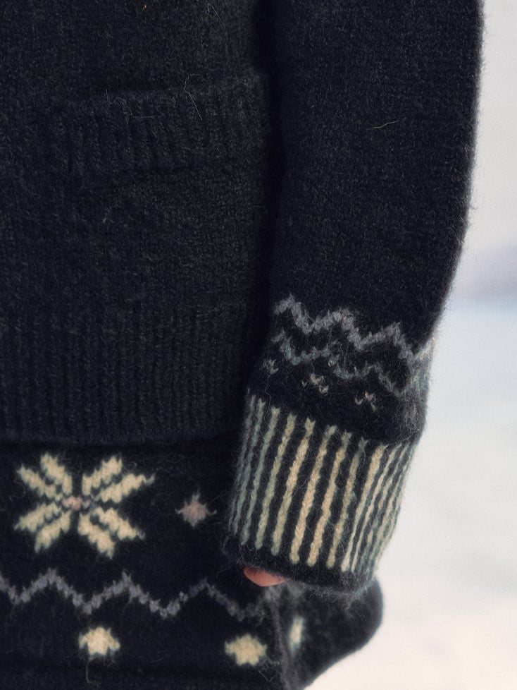 Navy Knit with Blend Premium Fair Isle Cardigan Blue Wool