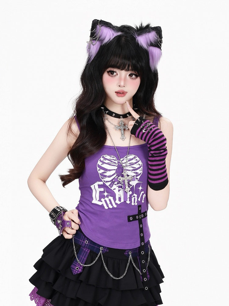 Purple Skeleton Heart Print Camisole Top - CRAZY GIRL