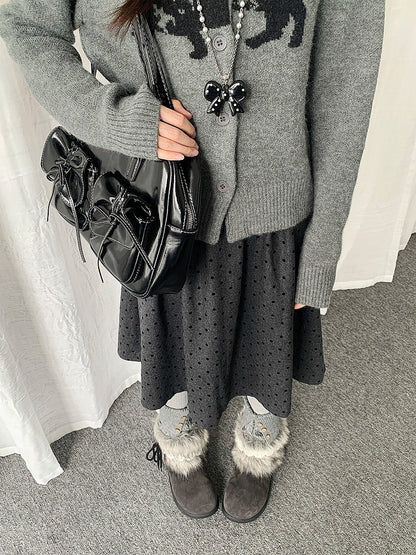 Side Zip Polka-dot Skirt with Hidden Gray at A-line