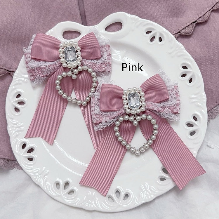 Jirai Kei Strass Perlen Herz Charm Spitze Akzente Bowknot Haarspangen