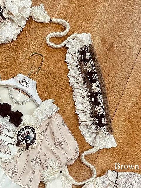 with White/Brown Lolita Ruffled Bowknots Hairband