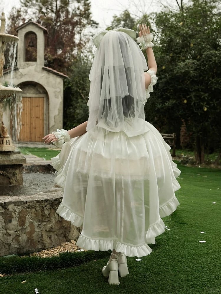Flower with Lolita Jacquard Green Accents Layered Dress Lace Blooming Hime Mint Basque Waist Fluffy