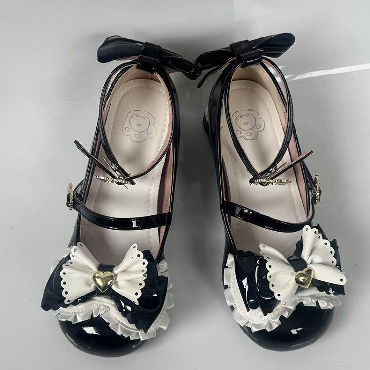 Sweet Lolita with - -Bear Mid-heel Black Mary Heel Janes
