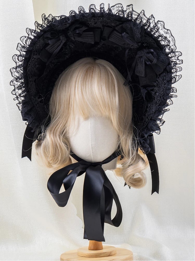 Gothic Bow Bonnet Black Lace