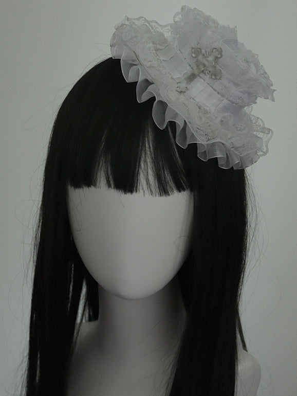 クロスホワイトレースミニハット装飾トリム
