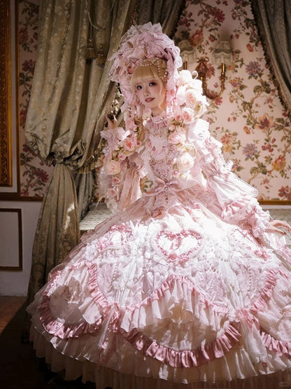 Rosette Gorgeous and Floral Hanayome Light Details Chain Lolita Pink Gown Bead Embroidery