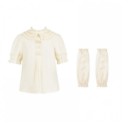 Detachable Pan with Beige Collar Blouse Peter Ruffle Sleeves Neckline