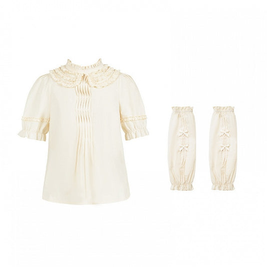 Detachable Pan with Beige Collar Blouse Peter Ruffle Sleeves Neckline