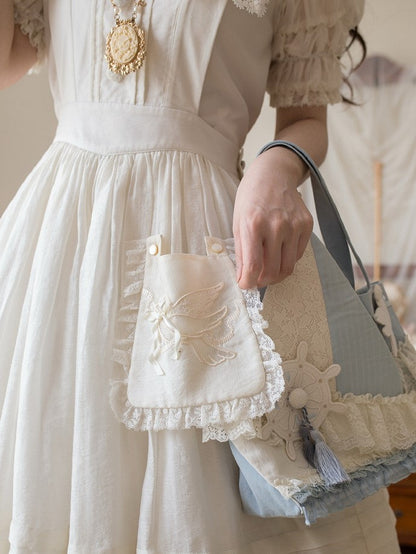 Accent and Pocket Overall Beige Dress Sailor Trim Lace Lolita with