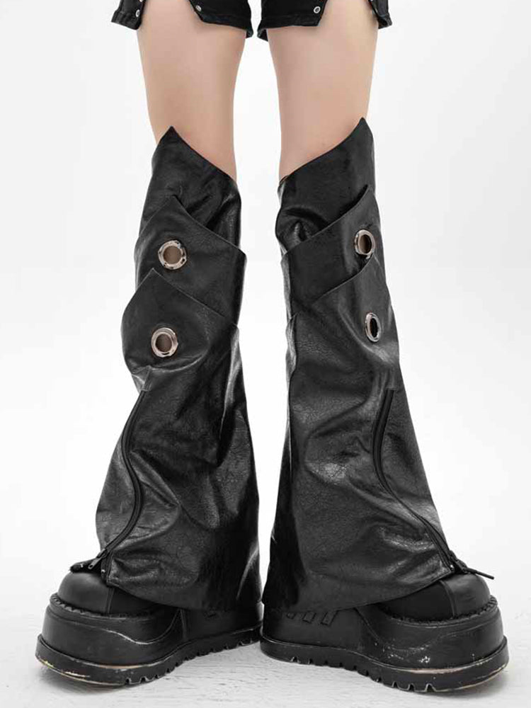 ゴシックブラックアーマーテックウェアPUジップレッグウォーマー