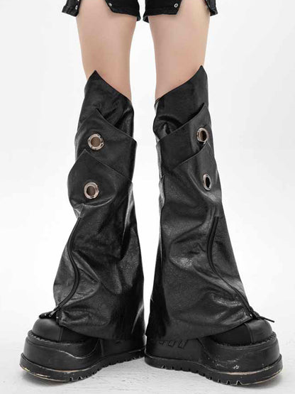 ゴシックブラックアーマーテックウェアPUジップレッグウォーマー