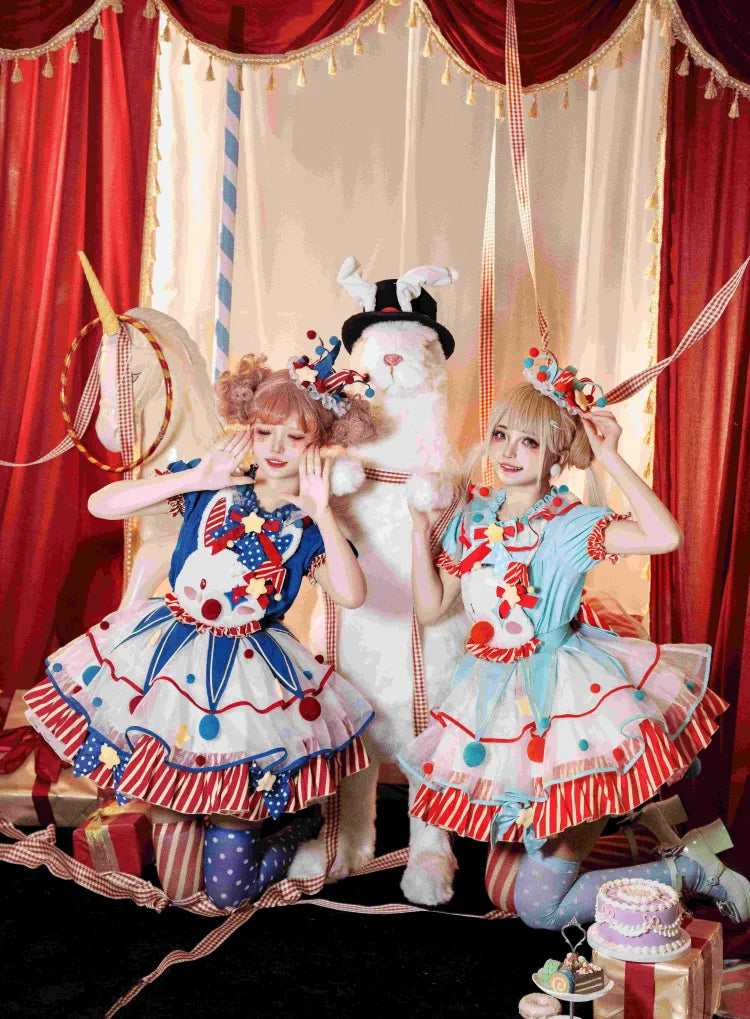 GreenOrange Pastel Clowncore Hat BlueRed / Dark