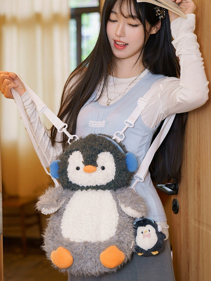 Backpack Plush Gray Cute Penguin