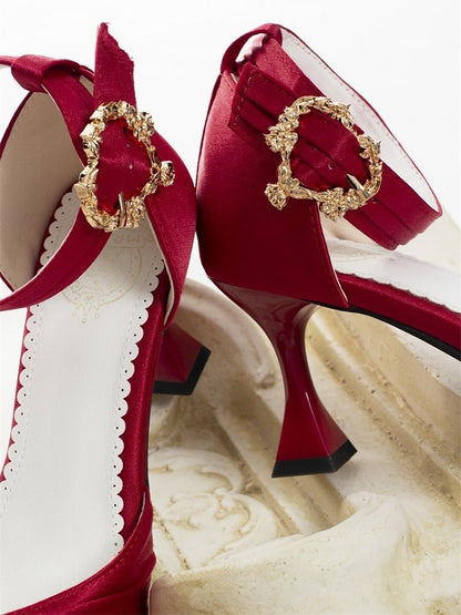 Design Red Classic - Bow Detailing Wine Inspired Sandals Heart Buckle High-heel Lolita