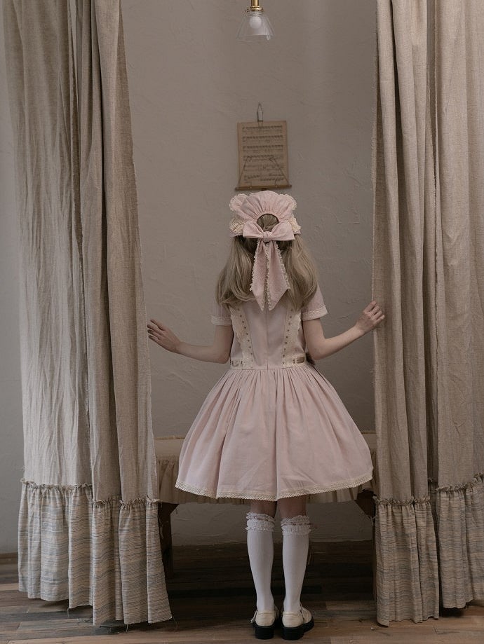 Sweet Waist Dropped Dress Embroidery Lolita Teddy Pink Bear with