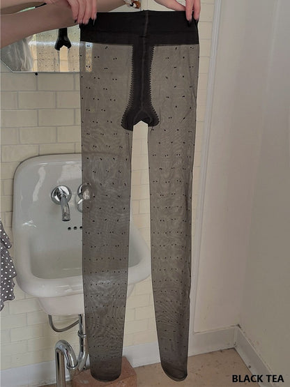 Tea/White Polka-Dot Tights Pattern Black/Black