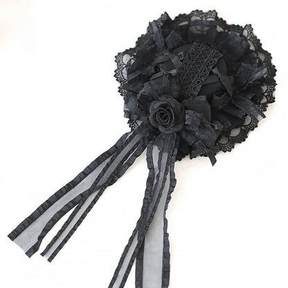Gorgeous Lolita Dark Mini With Black Bowknot Rose Lace Style Hat