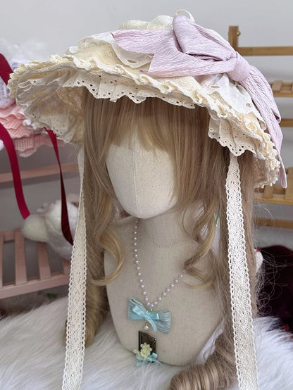 Lolita Bowknot Pink-Purple Sweet Lace Hat