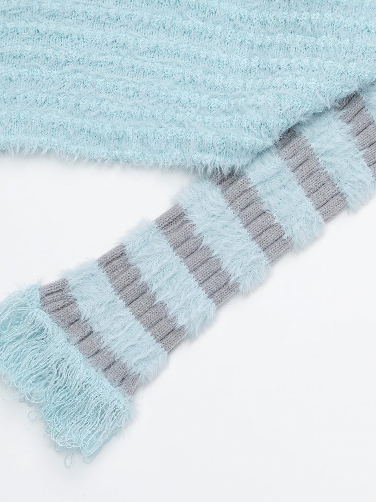 Cool Season Kawaii Blue Asymmetric Faux Mohair Star Wing Sweater - Languid Park