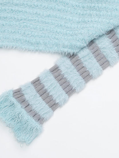 Cool Season Kawaii Blue Asymmetric Faux Mohair Star Wing Sweater - Languid Park