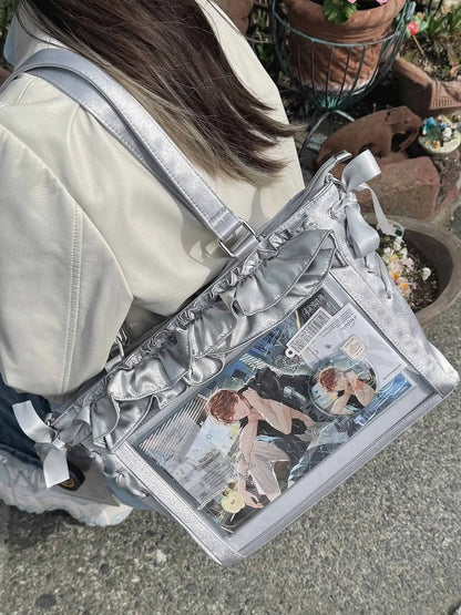 Silberne Besätze Halter Riemen Satin Rüschen mit Karte Selbst binden Tasche Ita Schleife