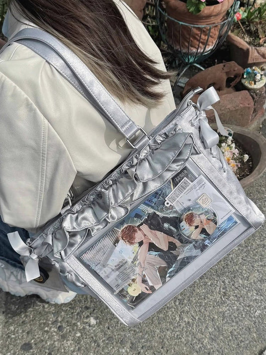 Silberne Besätze Halter Riemen Satin Rüschen mit Karte Selbst binden Tasche Ita Schleife