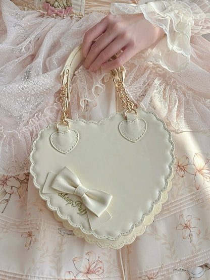 / with Crossbody Heart-shaped Hand - Zipper Bag Sweet PU Lolita Yellow Bow Leather