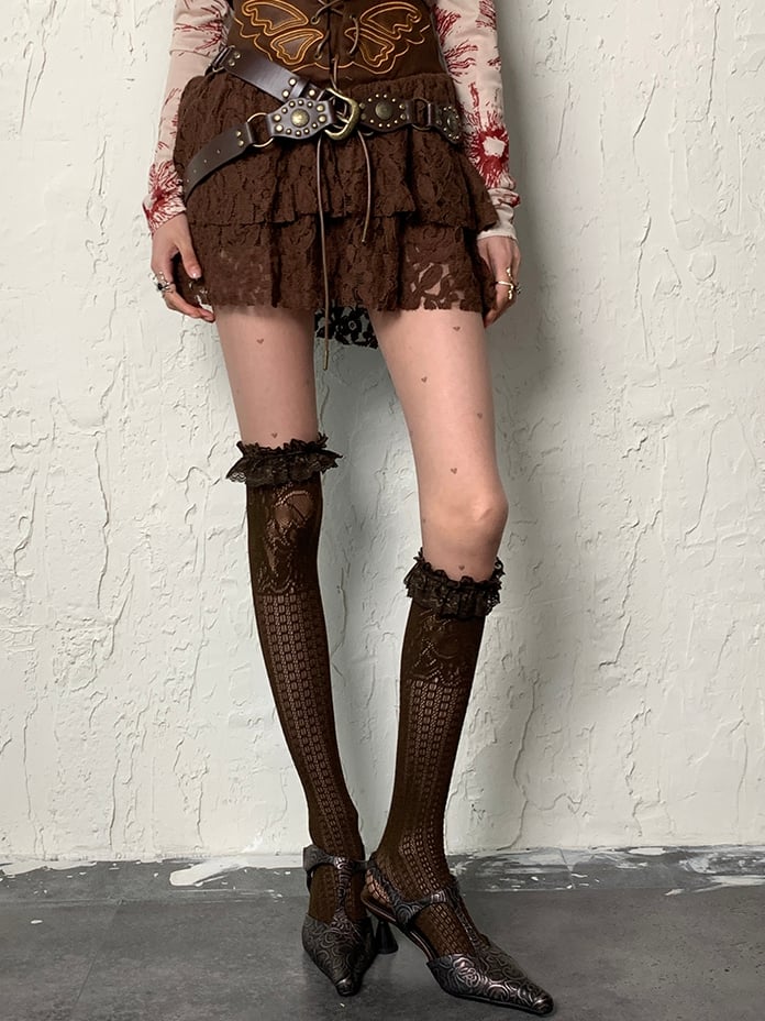 Punk Wasteland Rüschen Braune Strumpfmanschette