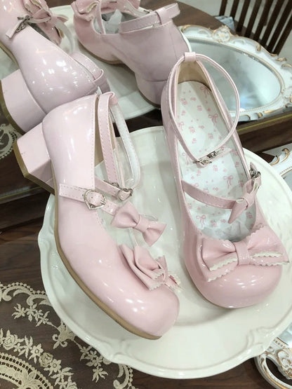 Low-heel/Mid-heel Sweet Bow Pink Lolita Embellishments Mary Design Charming with Janes