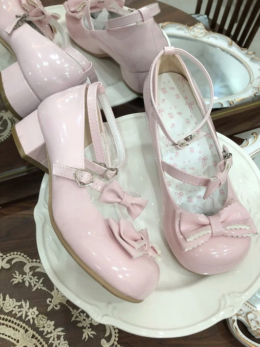 Low-heel/Mid-heel Sweet Bow Pink Lolita Embellishments Mary Design Charming with Janes
