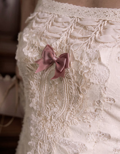 Cream Dress Goth Bows Slip Cutout Romantic Pink Heart Summer Light