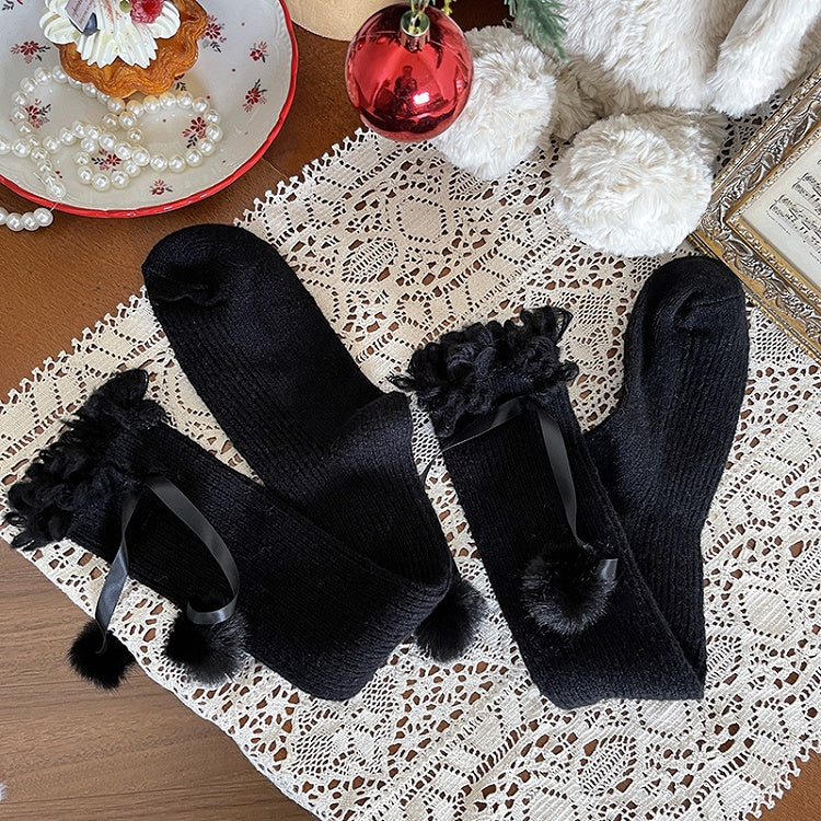 Decoration Curly Colors Fur with Socks 3 Calf Ruffle Pom-Pom