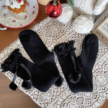 Decoration Curly Colors Fur with Socks 3 Calf Ruffle Pom-Pom