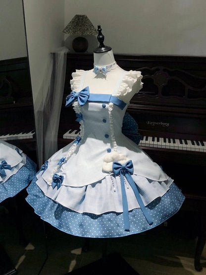 Blue Polka Dot Ruffled Sweet Lolita Jumper Skirt - Sweetheart Dream