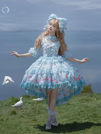 Robe salopette asymétrique imprimé poisson rouge - Mewroco