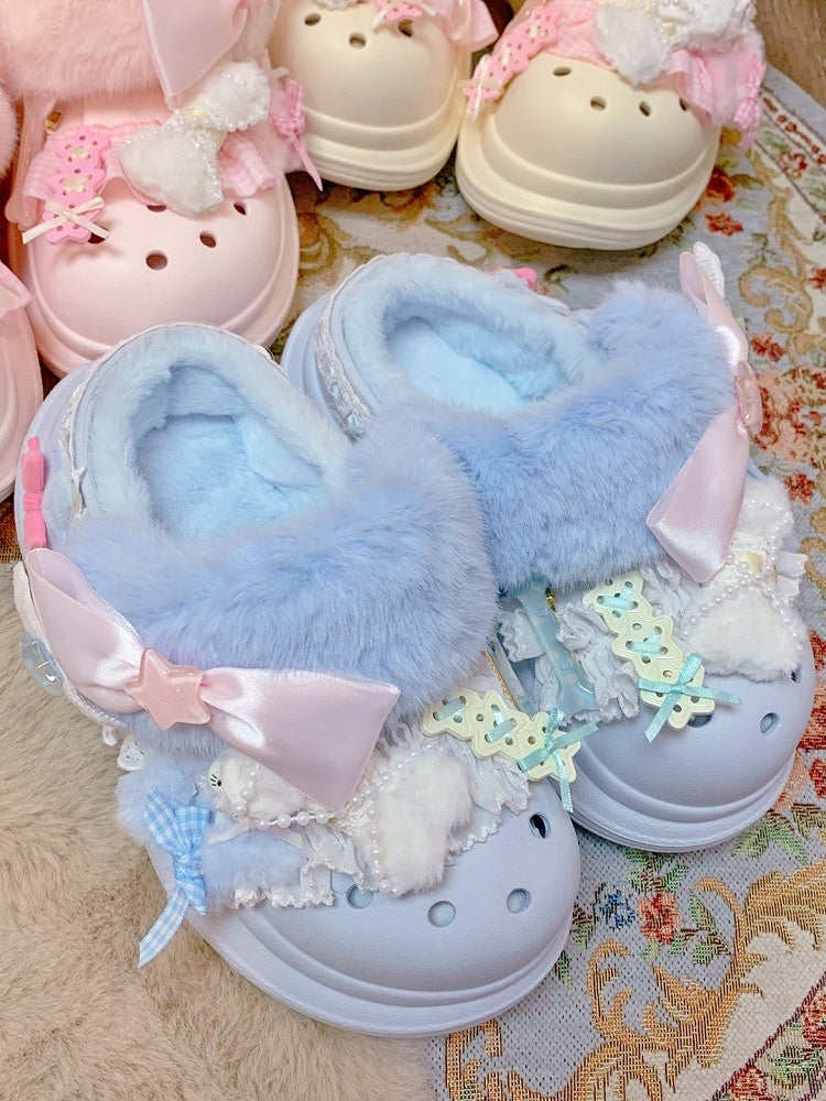 Lolita - Regular/Thicken with Version Blue Sweet Star Details Crocs-style Bow Clogs Accents