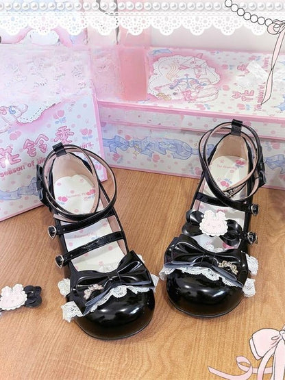 Lolita Bunny Mary Sweet in Mid-heel Janes Themes Black PU with