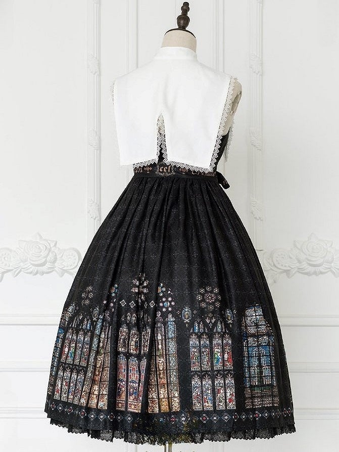 Version Church Collar Window Print Gothic Detachable Stained Black Long White with Dress Lolita