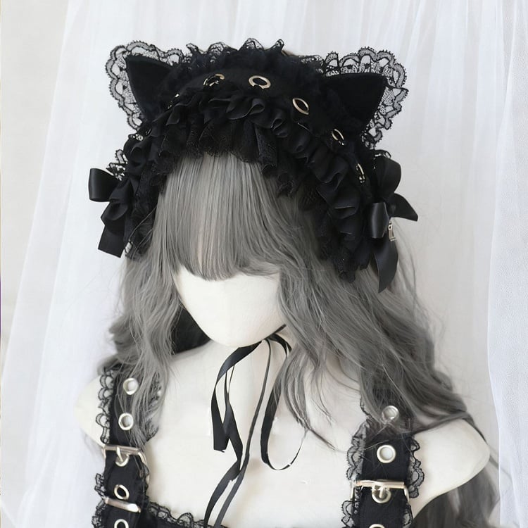 Bowknot Ear Black Hairband Cat Trim Gothic Lace