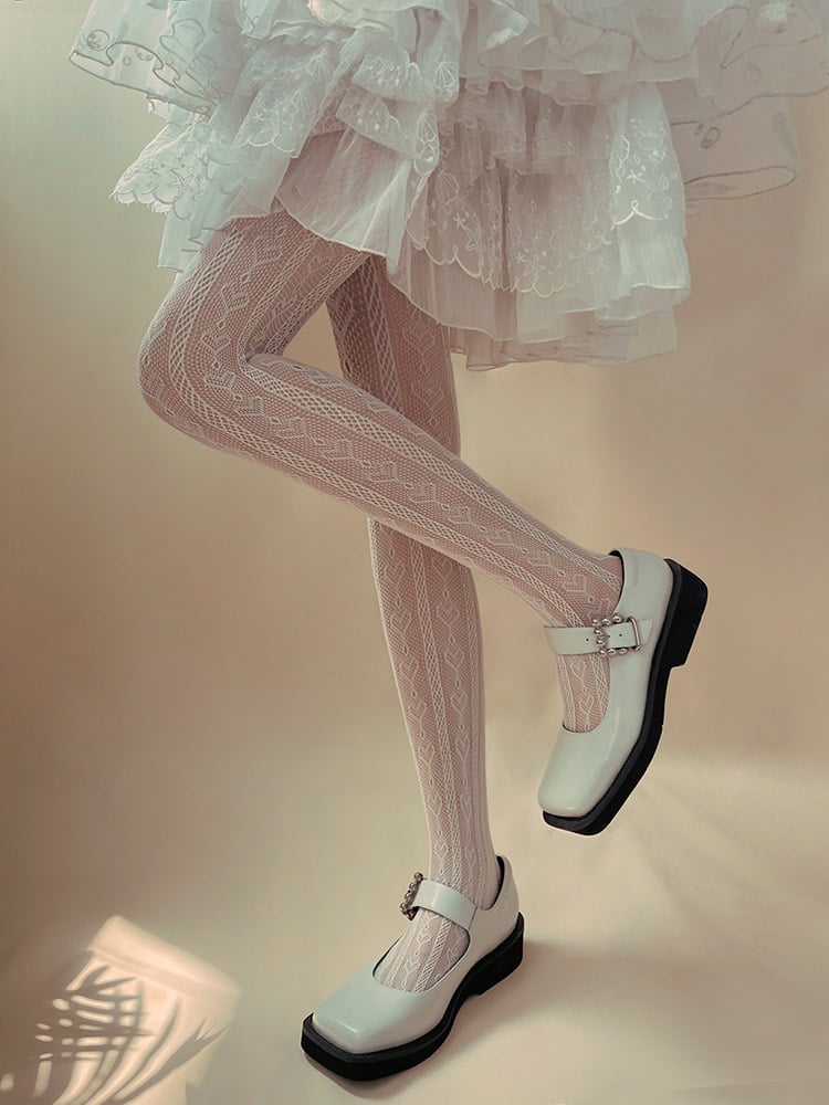 Tights Pattern White/Black Heart Lace