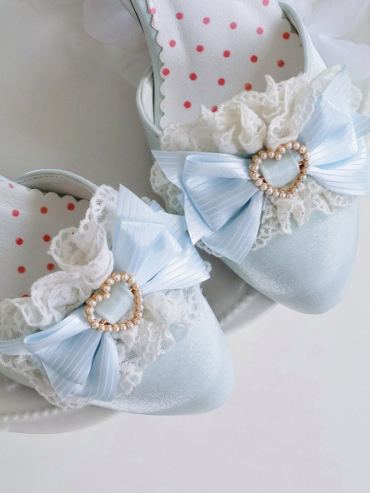 Light Blue Ballet Pointed Toe Shoes with Lace Bow - Witch's Night