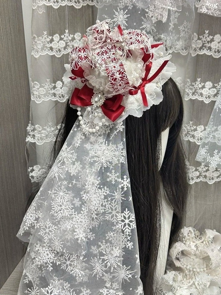 Lace Mini Hat with Rhinestone Snowflake Decor - Post-2000 Gift Shop