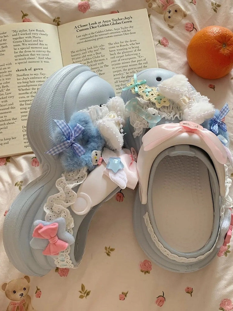 Lolita - Regular/Thicken with Version Blue Sweet Star Details Crocs-style Bow Clogs Accents
