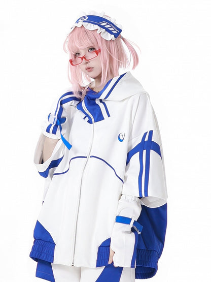 Star Moon White Embroidery Blue Hairband and