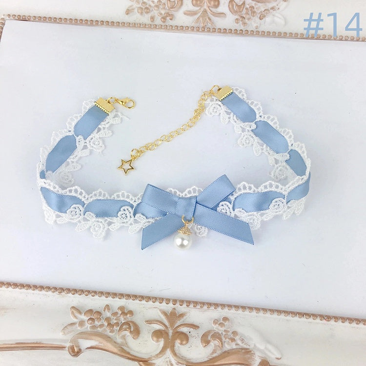 Color Bow Necklace Lace Choker Options) (Multiple