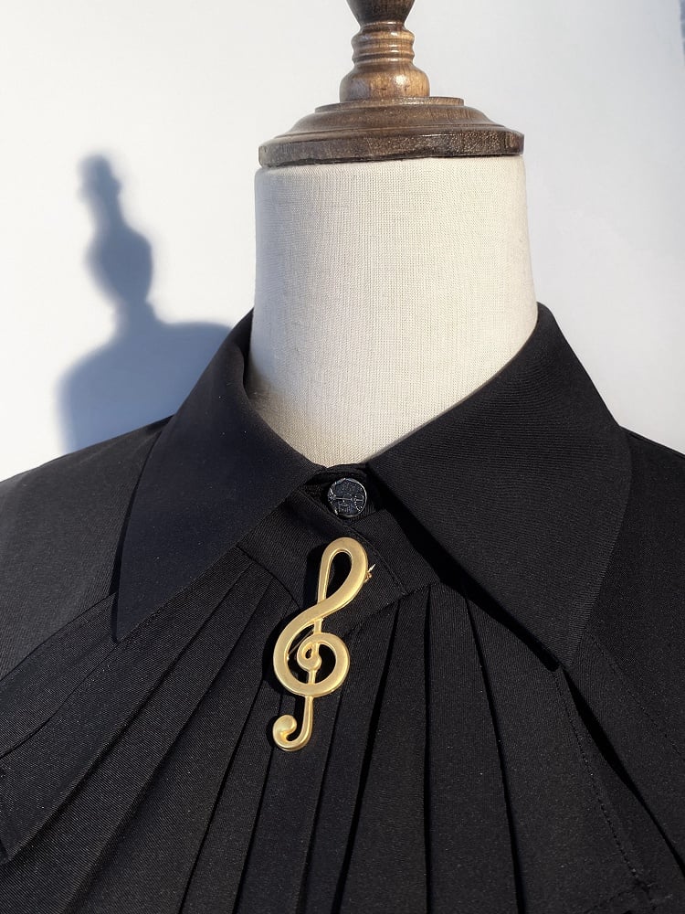 Note Black Brooch Ouji Lolita Tie Split-Tail Musical Sleeves + Long Elegant Jabot Shirt