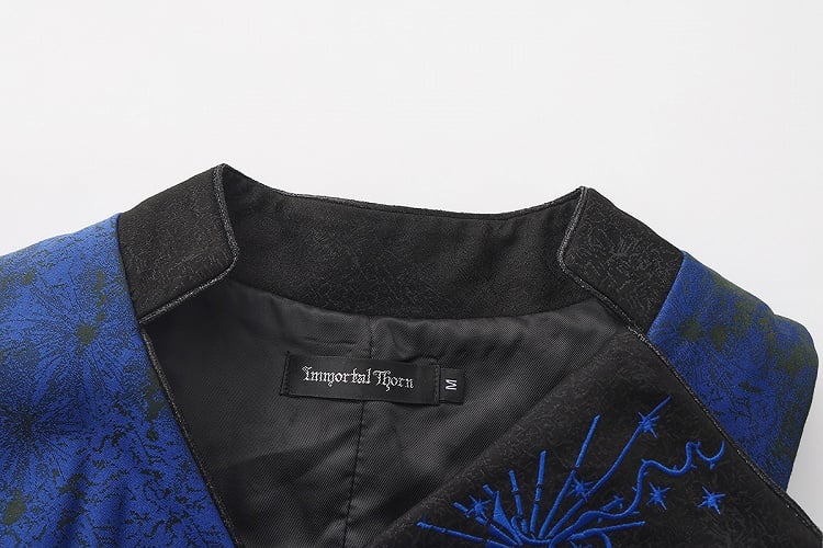 Long Sleeveless Coat and Asymmetrical Ouji Waistcoat Blue Dark Black Lolita