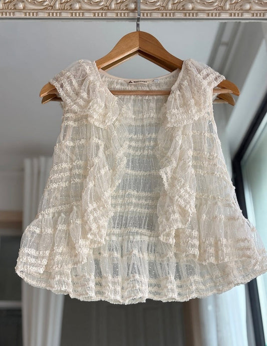Haut en tulle plumetis beige à col ouvert - Miss Point