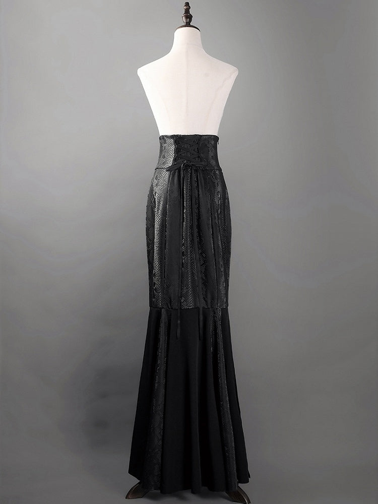 ブラックハイウエストスネークスキングレインゴシックロリータマーメイドスカート