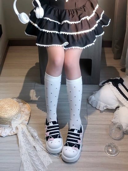 Dot Bunny Polka with Otaku Sneakers - Platform Theme Canvas Black Velcro